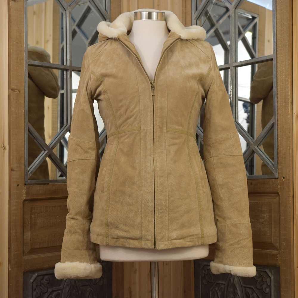 Wilsons Leather Hooded Suede Waist Length Coat